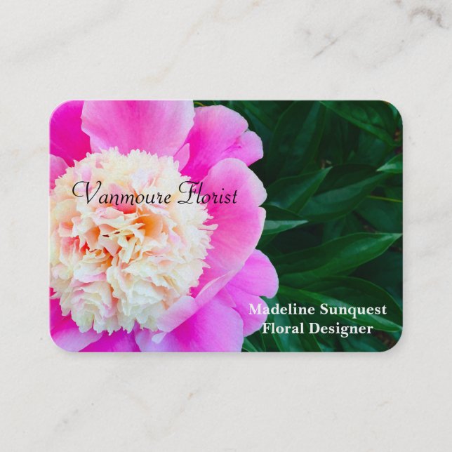Vanmoure Pretty Peony  Elegant Professional Business Card (Front)