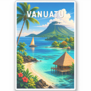 Vanuatu Illustration Travel Art Vintage