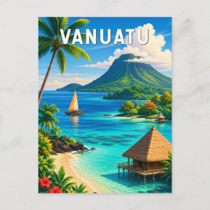 Vanuatu Illustration Travel Art Vintage Postcard