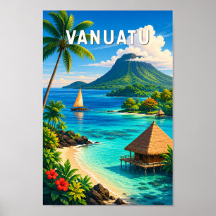 Vanuatu Illustration Travel Art Vintage Poster