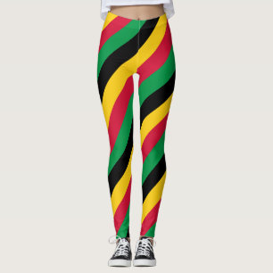 Vanuatu National Flag Colours Diagonal Striped Leggings