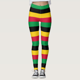 Vanuatu National Flag Colours Horizontal Striped Leggings