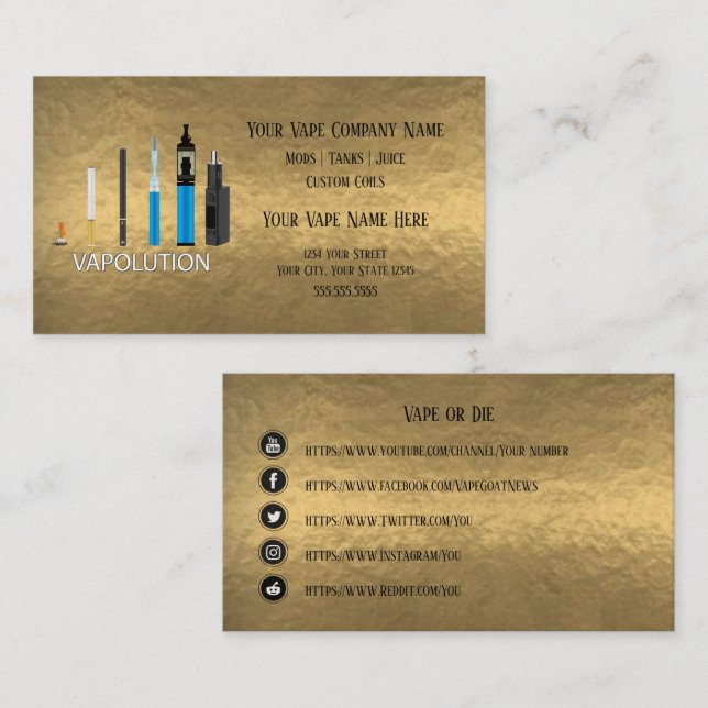 VAPE  | Vapolution Gold  Business Social Media Business Card (Front/Back)