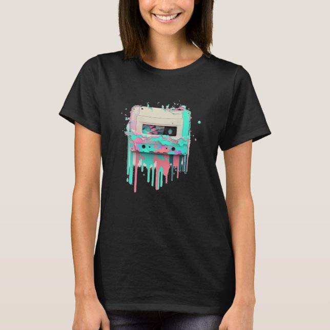 Vaperwave Aesthetic Glitch Cassette Tape Retrowave T-Shirt (Front)