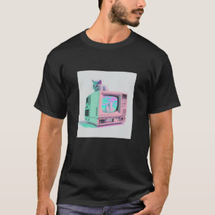 Vaperwave Aesthetic Glitch Cat Retrowave Synthwave T-Shirt