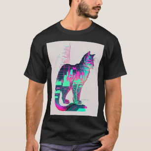 Vaperwave Aesthetic Glitch Cat Retrowave Synthwave T-Shirt