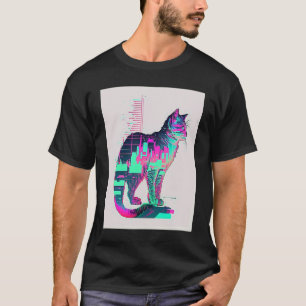 Vaperwave Aesthetic Glitch Cat Retrowave Synthwave T-Shirt