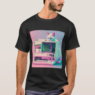 Vaperwave Aesthetic Glitch Cat Retrowave Synthwave T-Shirt
