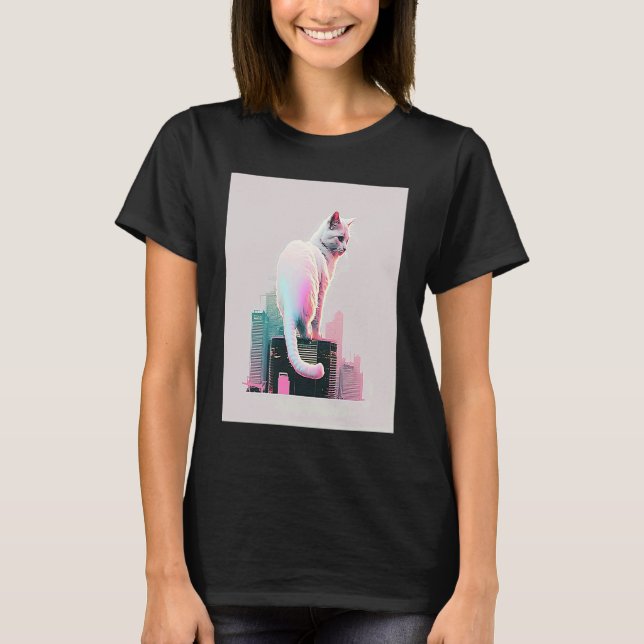 Vaperwave Aesthetic Glitch Cat Retrowave Synthwave T-Shirt (Front)