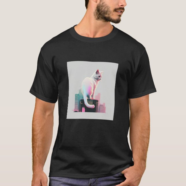 Vaperwave Aesthetic Glitch Cat Retrowave Synthwave T-Shirt (Front)
