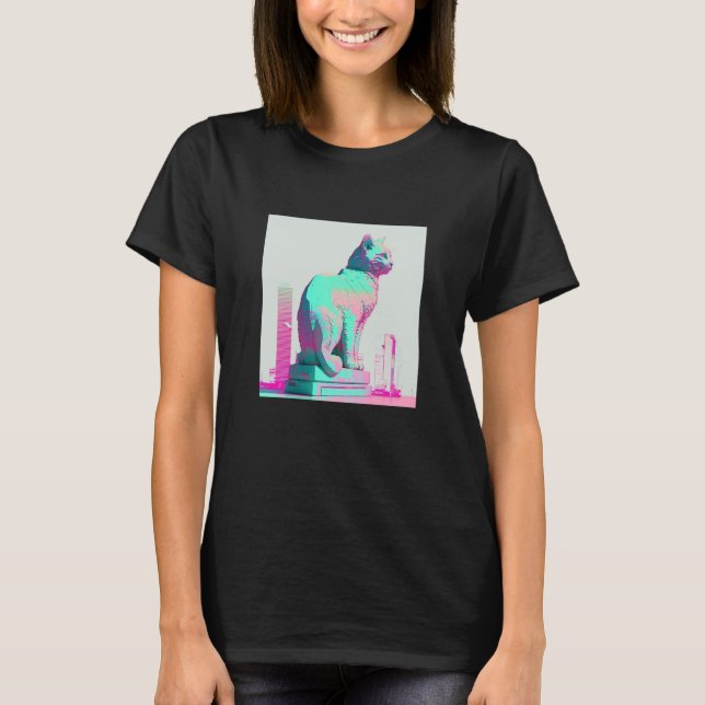 Vaperwave Aesthetic Glitch Cat Retrowave Synthwave T-Shirt (Front)