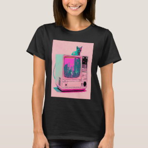 Vaperwave Aesthetic Glitch Cat Retrowave Synthwave T-Shirt