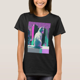 Vaperwave Aesthetic Glitch Cat Retrowave Synthwave T-Shirt