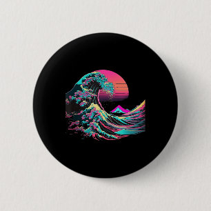Vaperwave Aesthetic Glitch Great Wave Retrowave Sy 6 Cm Round Badge