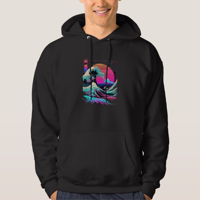 Vaperwave Aesthetic Glitch Great Wave Retrowave Sy Hoodie (Front)