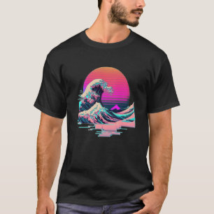 Vaperwave Aesthetic Glitch Great Wave Retrowave Sy T-Shirt