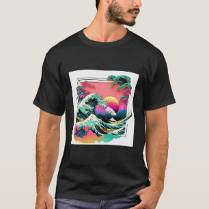 Vaperwave Aesthetic Glitch Great Wave Wave Synthwa T-Shirt
