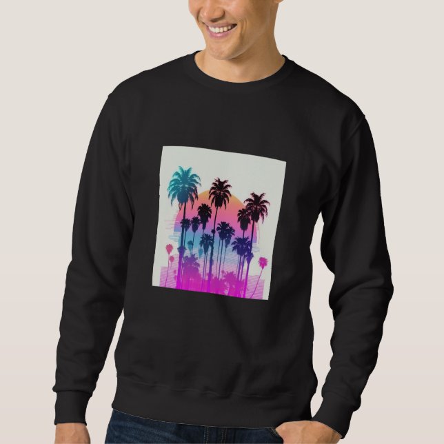 Vaperwave Aesthetic Glitch Palm Retrowave Synthwav Sweatshirt (Front)