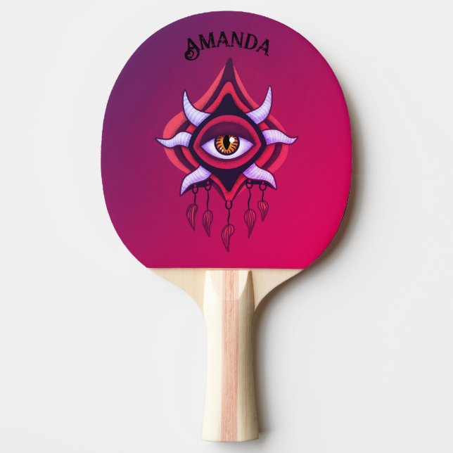 Vaporware Demon Eye - Colourful Gothic Ping Pong Paddle (Front)