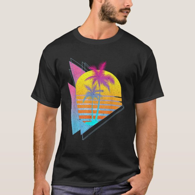 Vaporwave 80s Art Palm Trees Retro Sunset Tropical T-Shirt (Front)