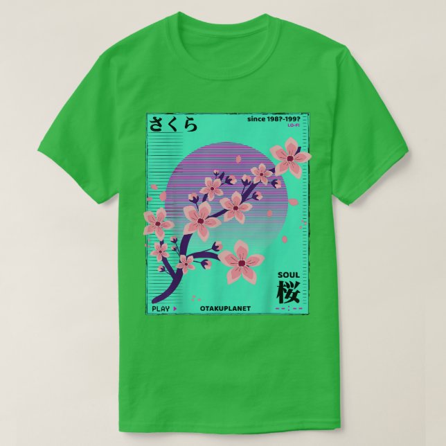 Vaporwave 90s Cherry Blossoms Retro Japanese Grung T-Shirt (Design Front)