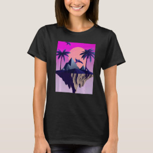 Vaporwave Aesthetic Flying Island With Palms And B T-Shirt
