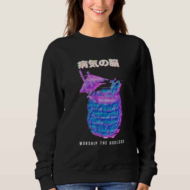 Vaporwave Aesthetic Glitch  80s Retro Pineapple Sweatshirt (Front)