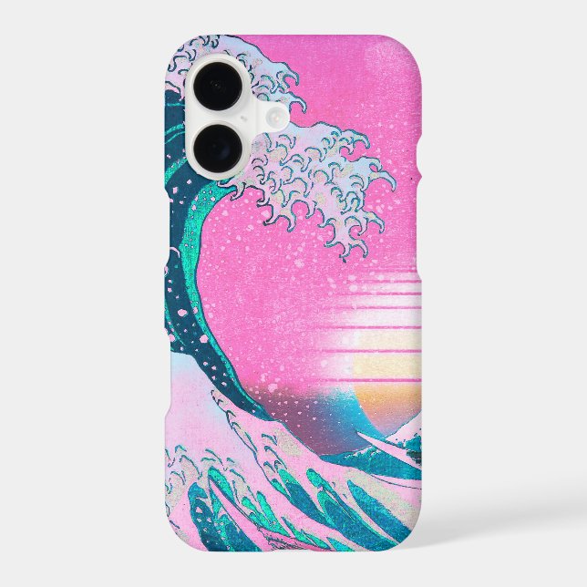 Vaporwave Aesthetic Great Wave Off Kanagawa Sunset iPhone Case (Back)