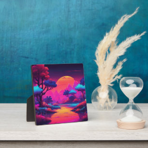 Vaporwave Aesthetic Purple Mountain Forest Plaque
