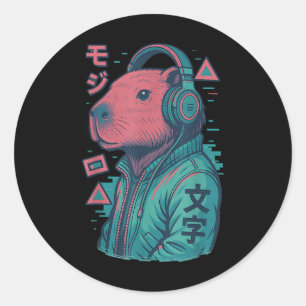 Vaporwave Capybara Japanese Art Anime Manga Ukiyo- Classic Round Sticker