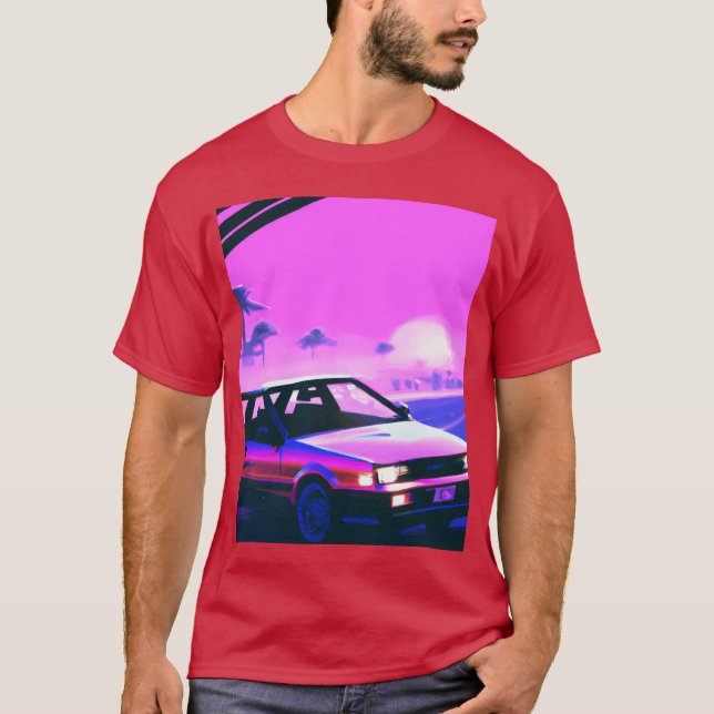 Vaporwave Car Synthwave Sunset girl retro funny T-Shirt (Front)