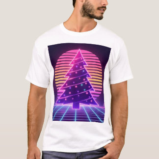 Vaporwave Christmas Tree Neon Sunset T-Shirt