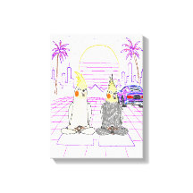 "Vaporwave Cockatiels Retro Sunset Canvas Print"