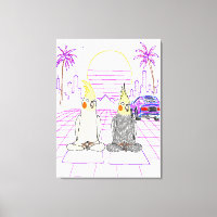 "Vaporwave Cockatiels Retro Sunset Canvas Print"