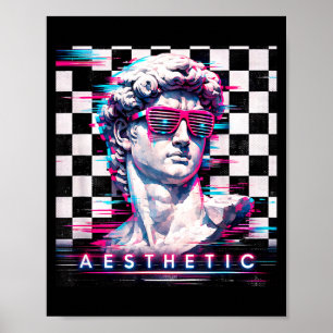 Vaporwave david glitch art aesthetic retrowave 80s poster