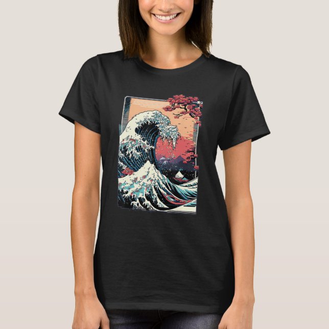 Vaporwave Glitch Aesthetic Great Wave off Kanagawa T-Shirt (Front)