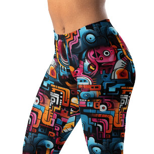 Vaporwave Graffiti Doodles 90s Style Retro Leggings