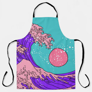 Vaporwave Great Wave: Stylised Ocean Art Apron