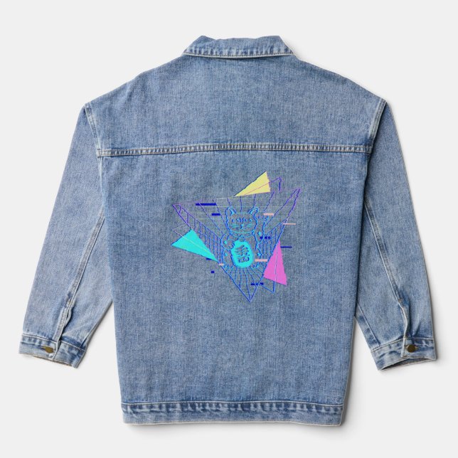 Vaporwave Japanese Maneki Neko Japan Aesthetic Syn Denim Jacket (Back)