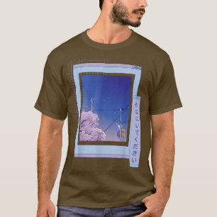 Vaporwave Japanese Night City Cherry Blossom Brows T-Shirt