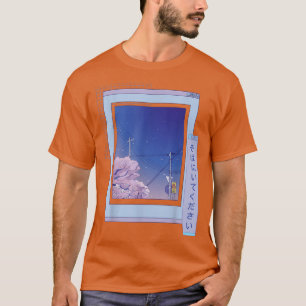 Vaporwave Japanese Night City Cherry Blossom Brows T-Shirt