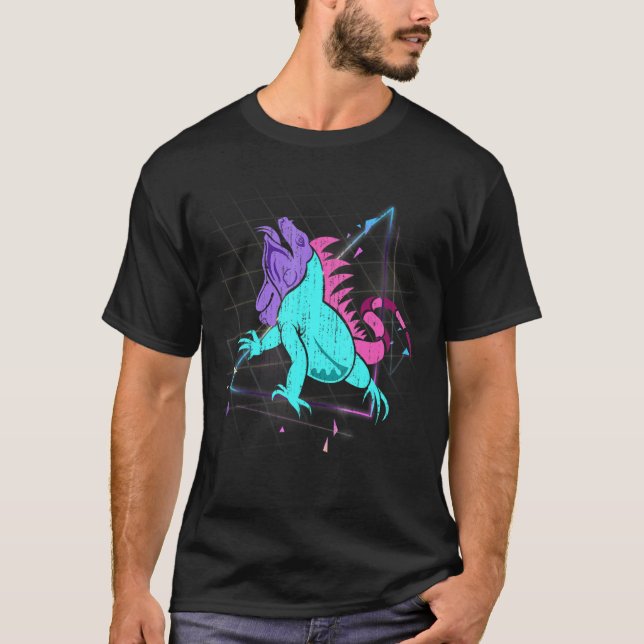 Vaporwave Pet Lizard Iguana Reptile Animal Tropica T-Shirt (Front)