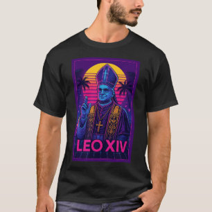 Vaporwave Pope Leo Xiv _ Retrofuturistic Catholic  T-Shirt
