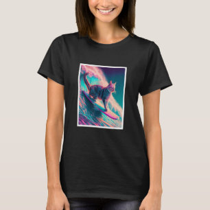 Vaporwave Psychedelic Punk House Cat Surfing In Th T-Shirt