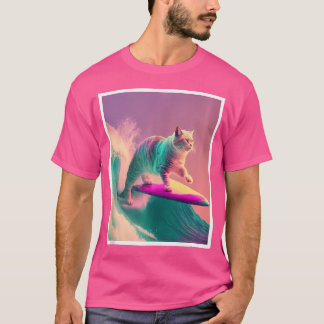 Vaporwave Psychedelic Punk House Cat Surfing In Th T-Shirt