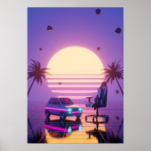 Vaporwave Retro Car and Gaming Chair Poster