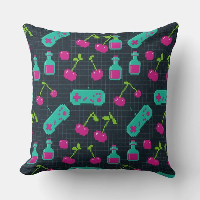 Vaporwave Retro Pixel Gaming Controller  Cushion (Front)