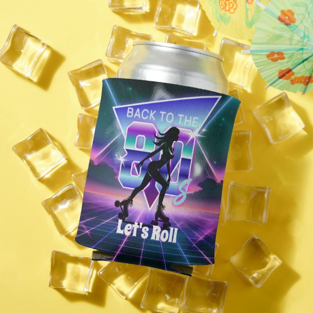 Vaporwave Roller Skate Birthday Party  Can Cooler (In Situ Summer)