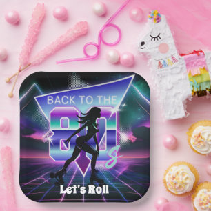 Vaporwave Roller Skate Birthday Party Paper Plate