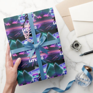 Vaporwave Roller Skate Birthday Party Wrapping Paper